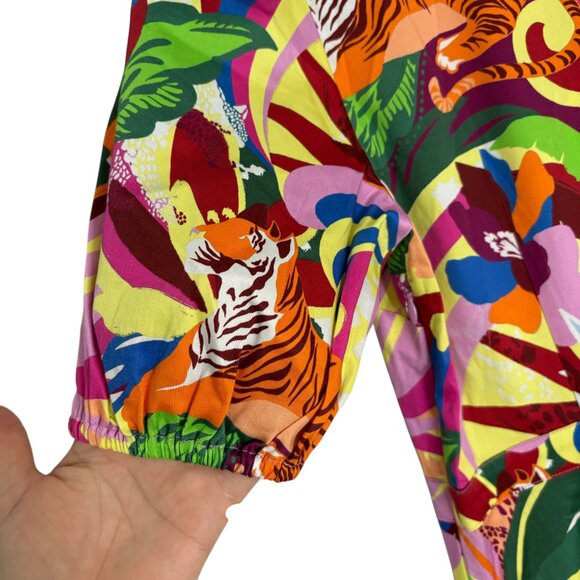 NWT Alden Adair Womens Louisa Rainforest Balloon Sleeve Midi Fringe Dress Sz XS‎ - Picture 6 of 13